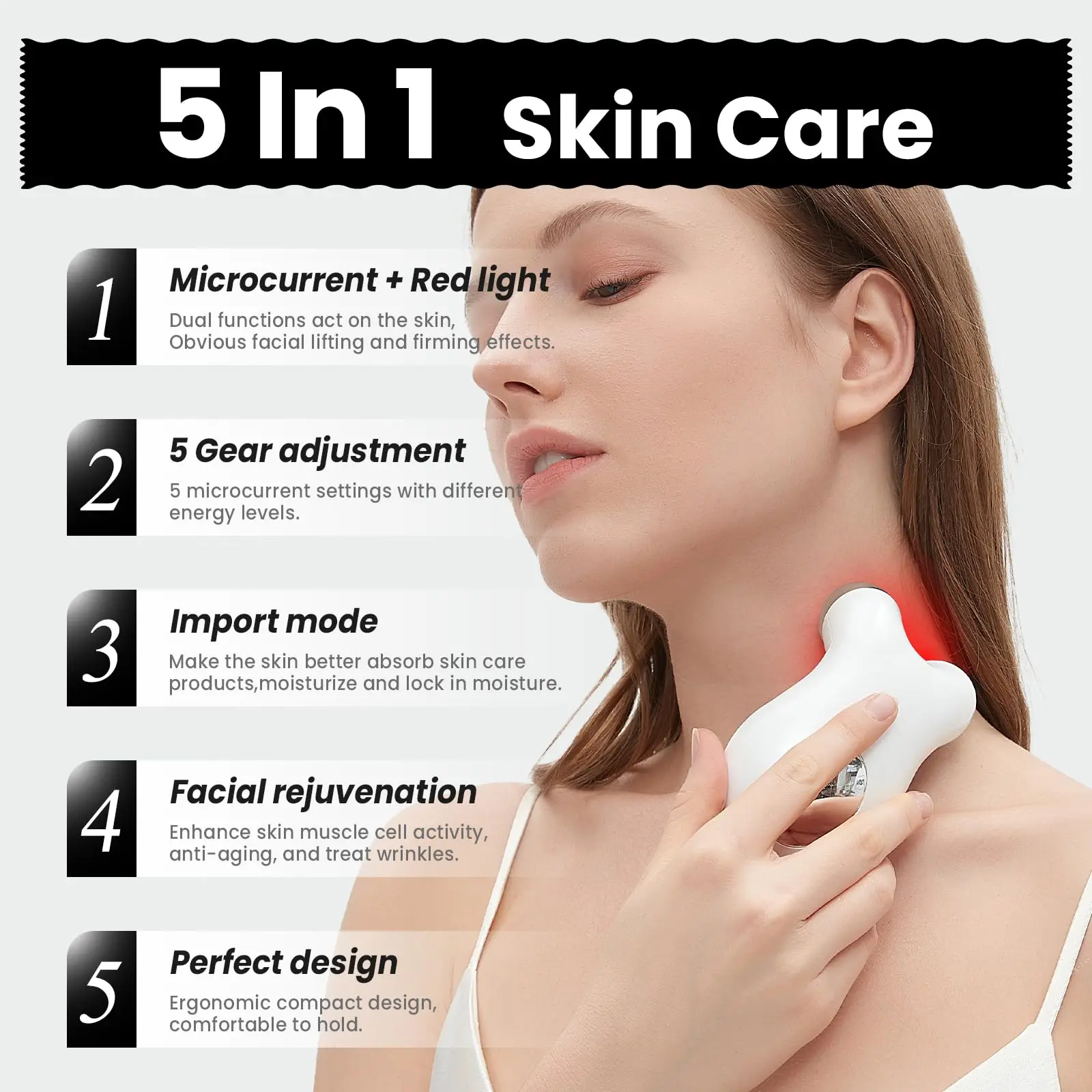 マイクロカレント美顔器、最新の赤色光技術により、顔のリフトアップと肌の引き締め、顔のしわの改善を促進します