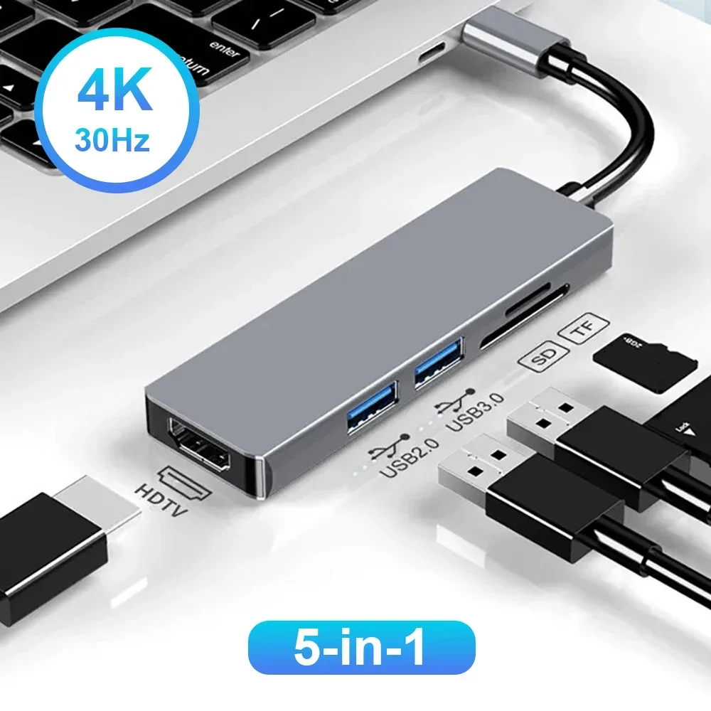 

5-in-1 USB C HUB Docking Station Type C Splitter 4K HDTV-compatible Adapter C to H 3.0