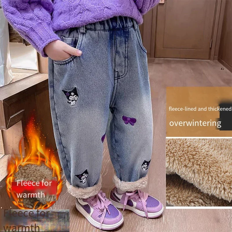فتاة الجينز رشاقته Kuromi الطفل سراويل قطنية الشتاء أنيمي الشكل Kawaii الكرتون ملابس الشتاء الجديدة رشاقته السراويل