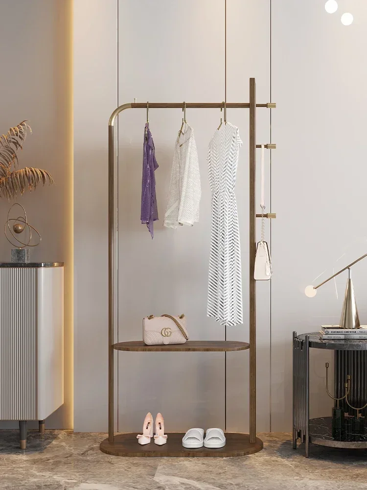 

Light Luxury American Mid-Ancient Coat Rack Storage Solid Wood Hanger Floor Bedroom Chinese Style