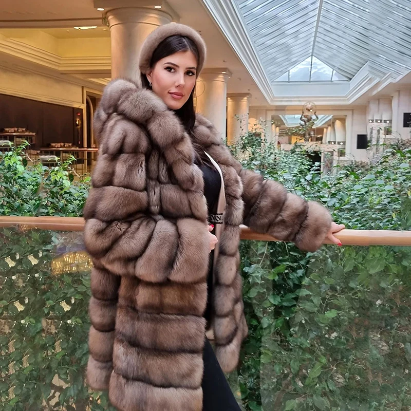 Rechte Kap Natuurlijke Vos Bont Jas Vrouwen Vintage Fashion Luxe Warm Outertwear Strip Genaaid Geweven Echte Bontjas Vrouwelijke