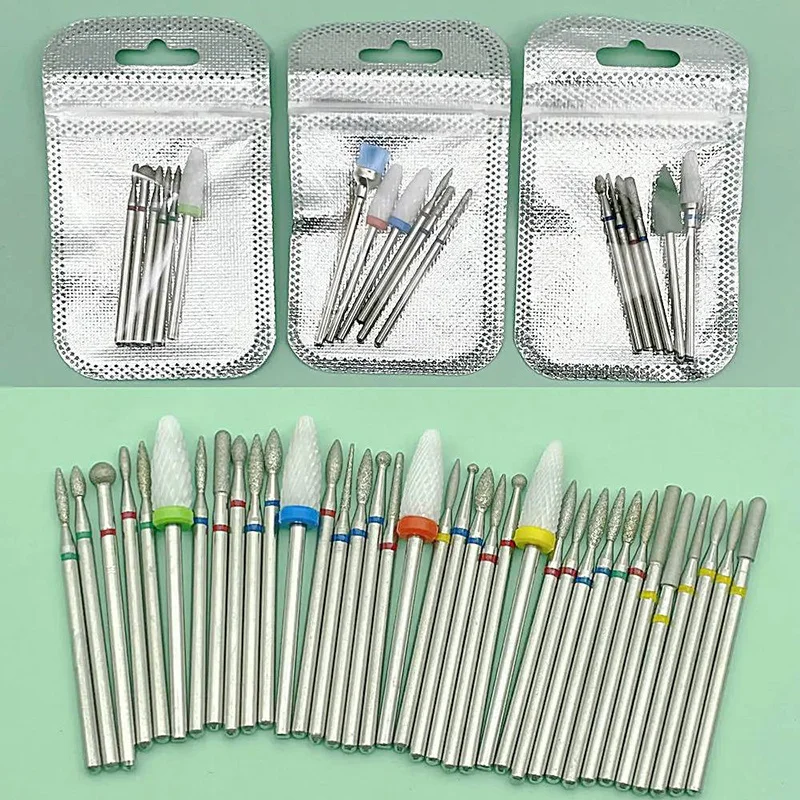 6Pcs/lot Milling Cutter for Manicure Diamond Ceramic Nail Drill Bits Mills Removing Bit Set Gel Electric Manicure Machine Tools