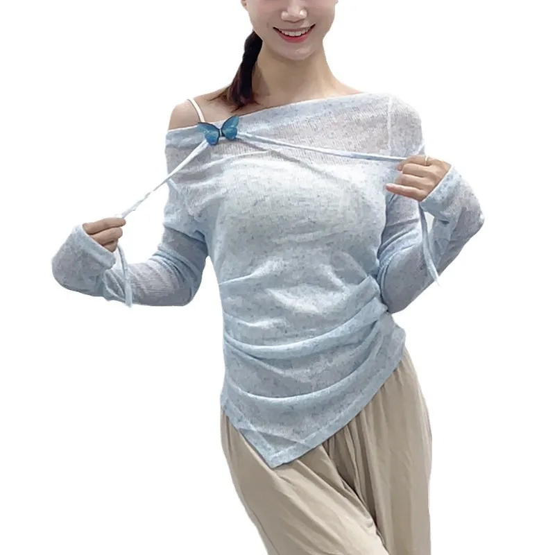 ملابس الرقص ملابس الممارسة الرقص الكلاسيكي النسائي للبالغين خريف جديد نحيف ورقيق بياقة على شكل فراشة