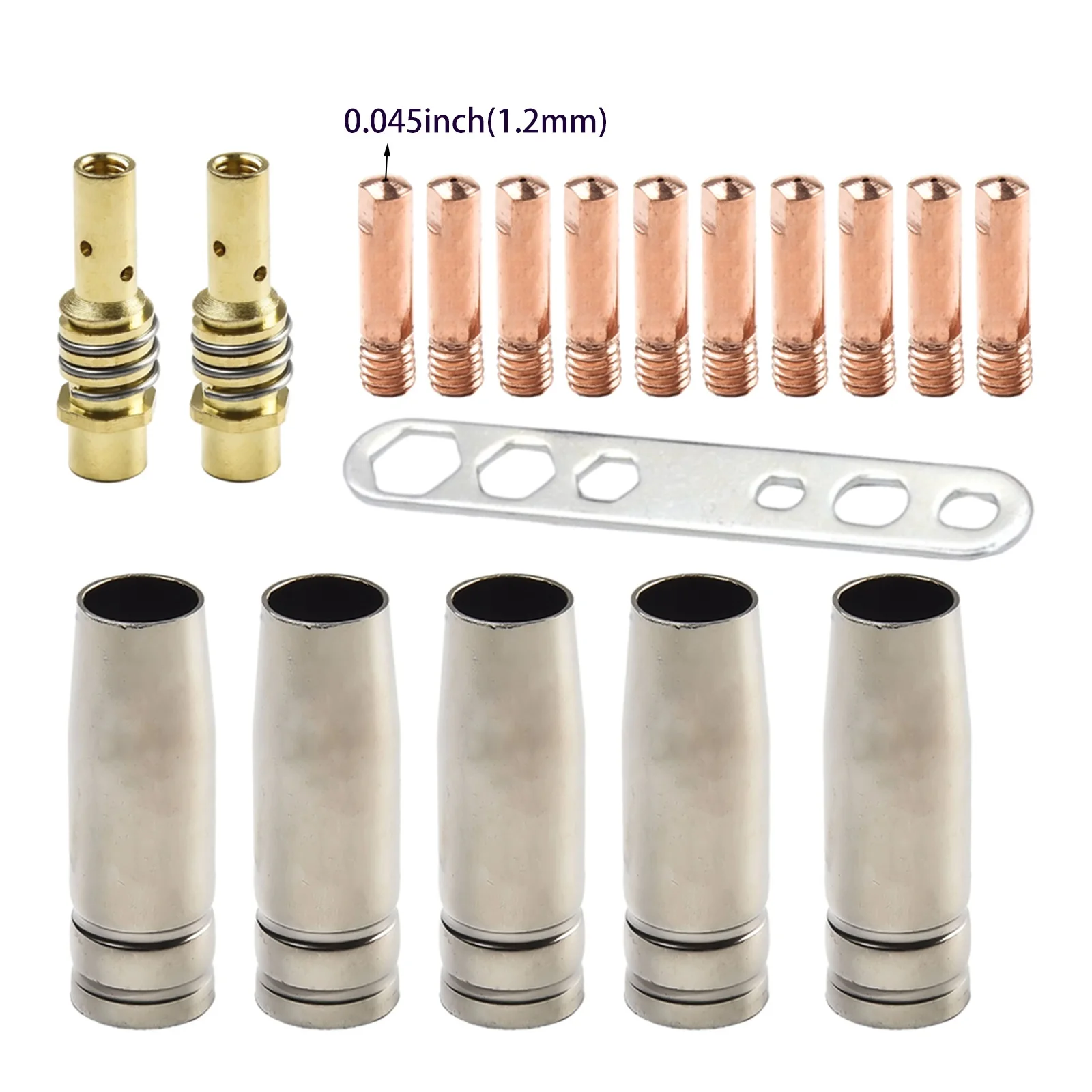 

18pcs MB15 15AK Contact Tips 0.8mm 0.9mm 1.0mm 1.2mm M6 Tips Holder Difuser Shield Cup Welding Equipment