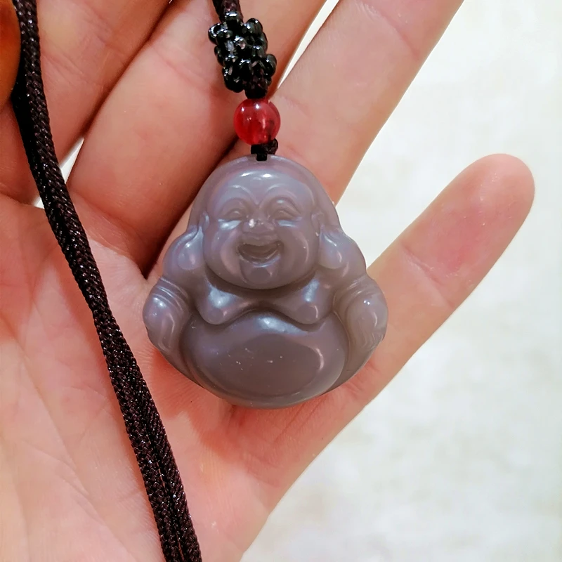 

Natural Smoke Gray Hand Carved Big Belly Buddha Jade Pendant Fashion Boutique Jewelry Men's and Women's Buddha Necklace Gift