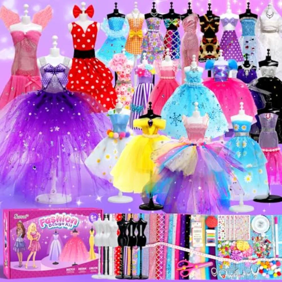

1500+ PCS Fashion Designer Kits for Girls with 6 Mannequins DIY Arts and Crafts Sewing Kit for Doll Clothes Making Toys Birthda