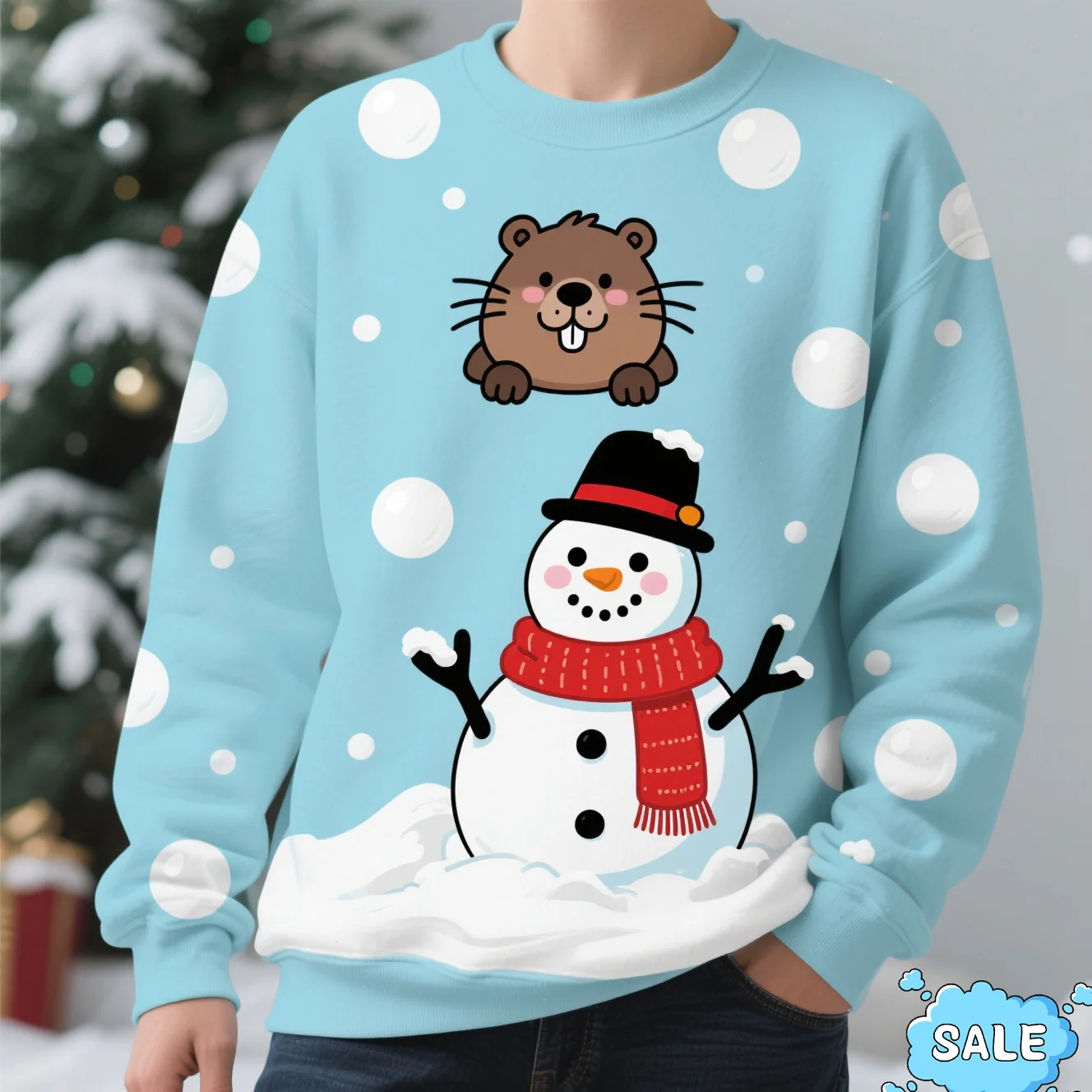 

3D Print Snowman Graphic Men's Sweatshirts Fashion Casual Long Sleeve O-Neck Pullover Cute Capybara Santa Clause Pattern Clothes