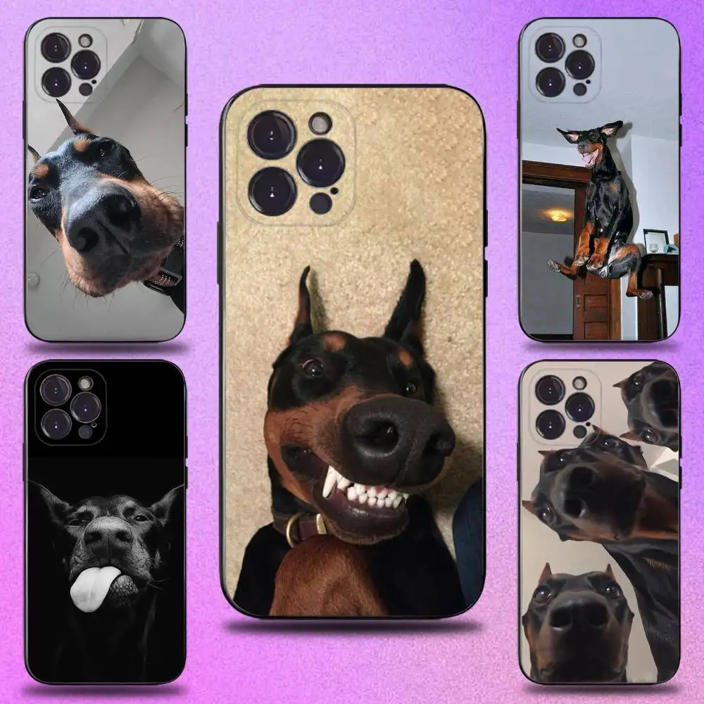 

Funny Dog Doberman Phone Case For iPhone 17,16,15,14,13,12,11 Plus,Pro Max,XS,X,XR,SE,Mini,8,7,Soft Silicone Black Cover