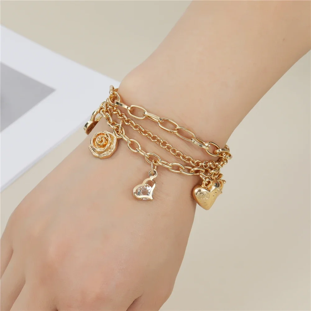 2024 Trend Refinement Heart Rose Shape Bracelet Adjustable Length Golden Heart Bracelet Personalized Women's Bracelet