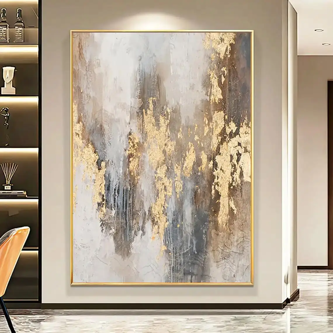 Modern Abstract Gold Beige Handmade Oil Painting Art for Wall Decor  Poster Prints Decor
