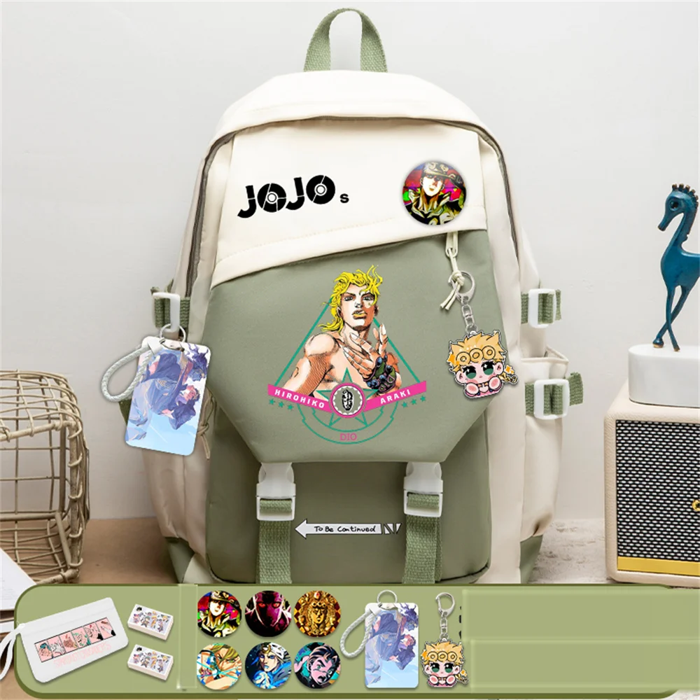 

Anime Jojo's Bag with Pain Pack Badge Set Backpack Pencil Box Anime Teenager Schoolbag Student Girl Boy Book Travel Bag