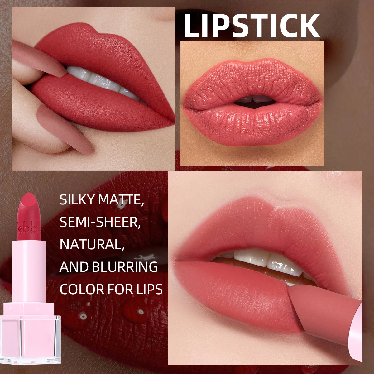 أحمر شفاه USHAS غير لامع، يدوم طويلاً ولا يبهت، ملمع شفاه أحمر مخملي، أحمر شفاه أحمر راقي