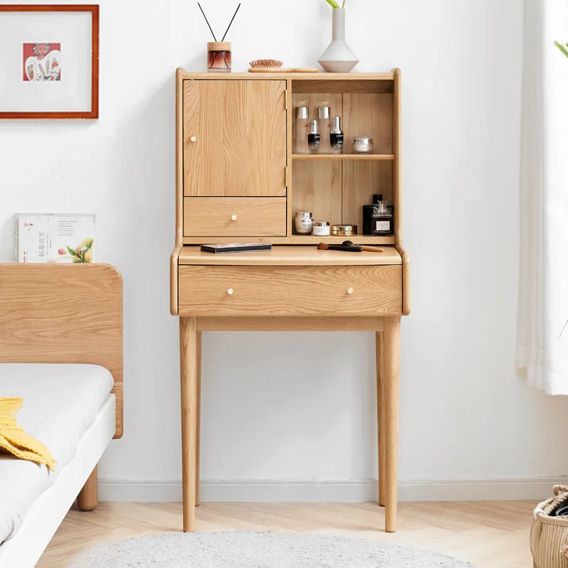 طاولة مستحضرات تجميل صغيرة من خشب البلوط الصلب، مكتب بسيط وحديث، شقة صغيرة شمالية لمستحضرات التجميل