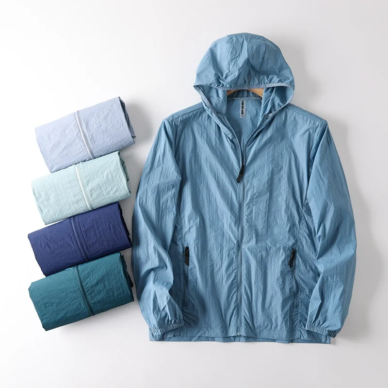 

Ultra-Thin Ultra-Light Men's Outdoor Hooded Skin Jacket UPF50 Sunscreen Breathable Spring Summer Fashion Urban Style Zipper C...