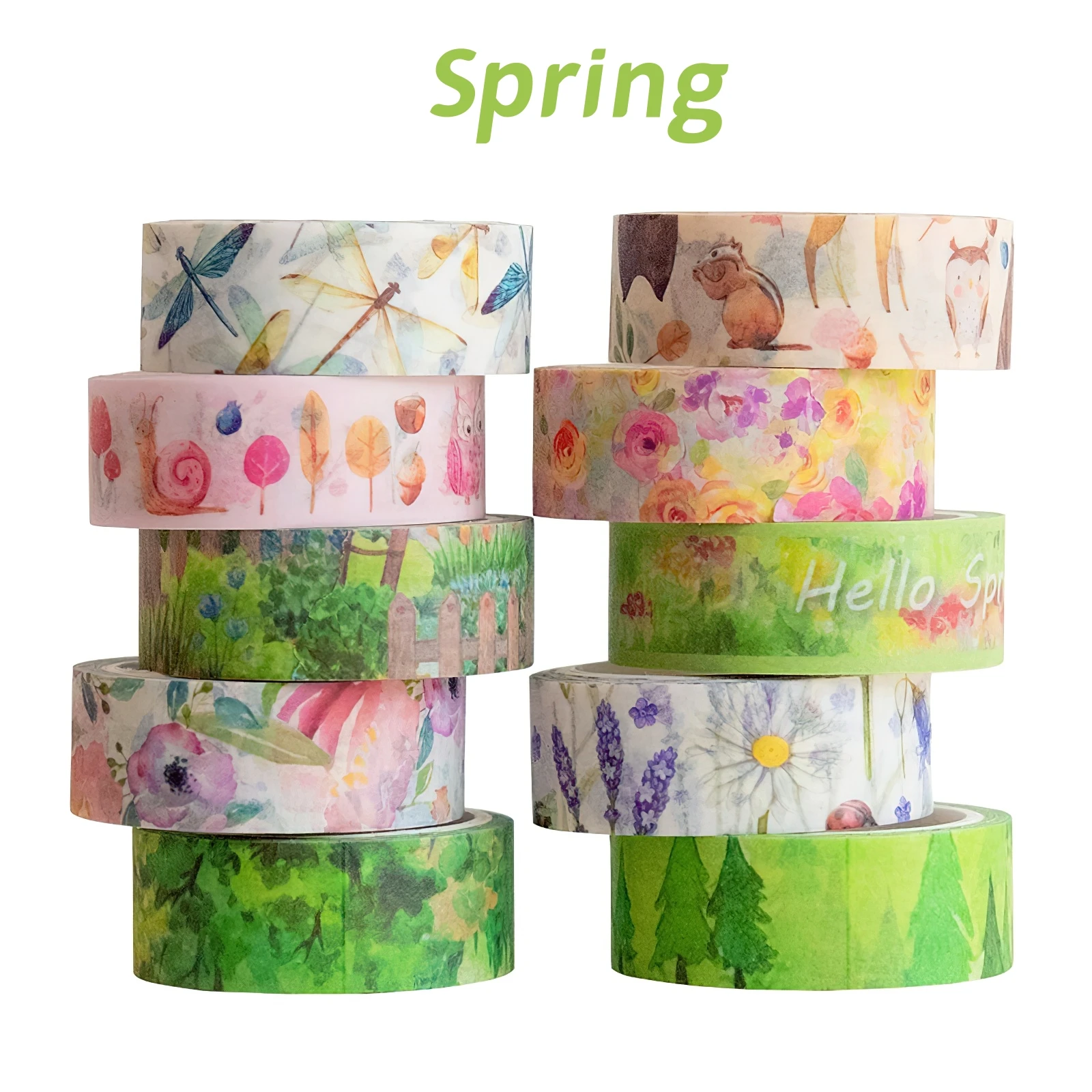 

10pcs Spring Washi Tapes Set 15mm*5m Green Season Paper Adhesive Masking Tape Decoration Stickers A7424