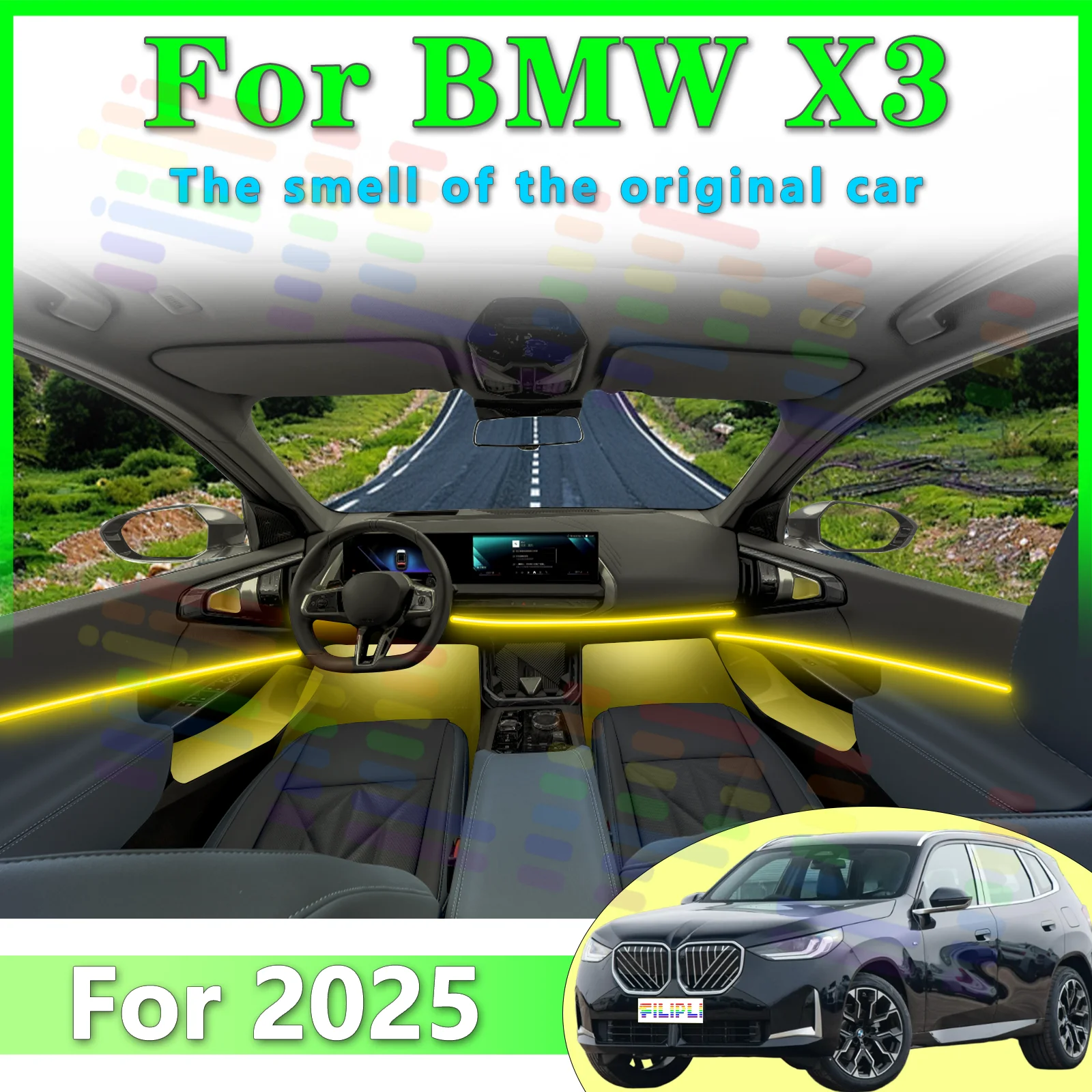 For BMW X3 G48 Premium Stealth Acrylic Car Interior Mood Bar RGB Audio Interaction Mobile APP Iridescent Shimmer LED