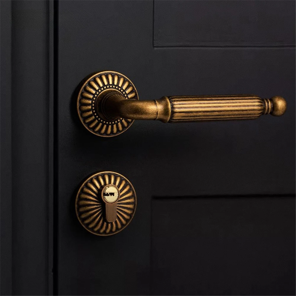 Luxury French Sunflower Yellow Bronze Bedroom Door Lock Indoor Door Handle Silent Split Lock Retro American Wooden Door Lock