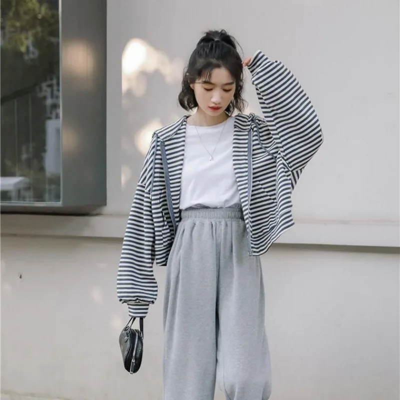 Striped Hooded Hoodies Women Fashion Autumn New Baggy Students Baseball All-match Korean Style Youthful Streetwear Harajuku Ins