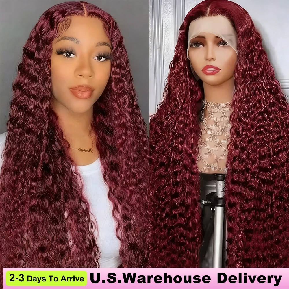 99J Burgund 250% Dichte 13x6 Knick Lockiges Echthaar Wig13x4 Tiefe Welle HD Spitze Frontal Perücke Echthaar Für Frauen Echthaar Perücken