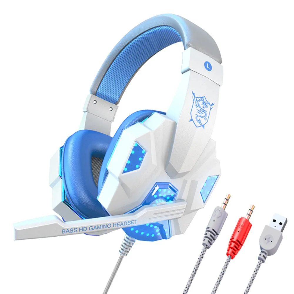 

Luminous Computer Wired Headphone Adjustable Large Ear Cups Wired Gaming Earphones Subwoofer Comfortable