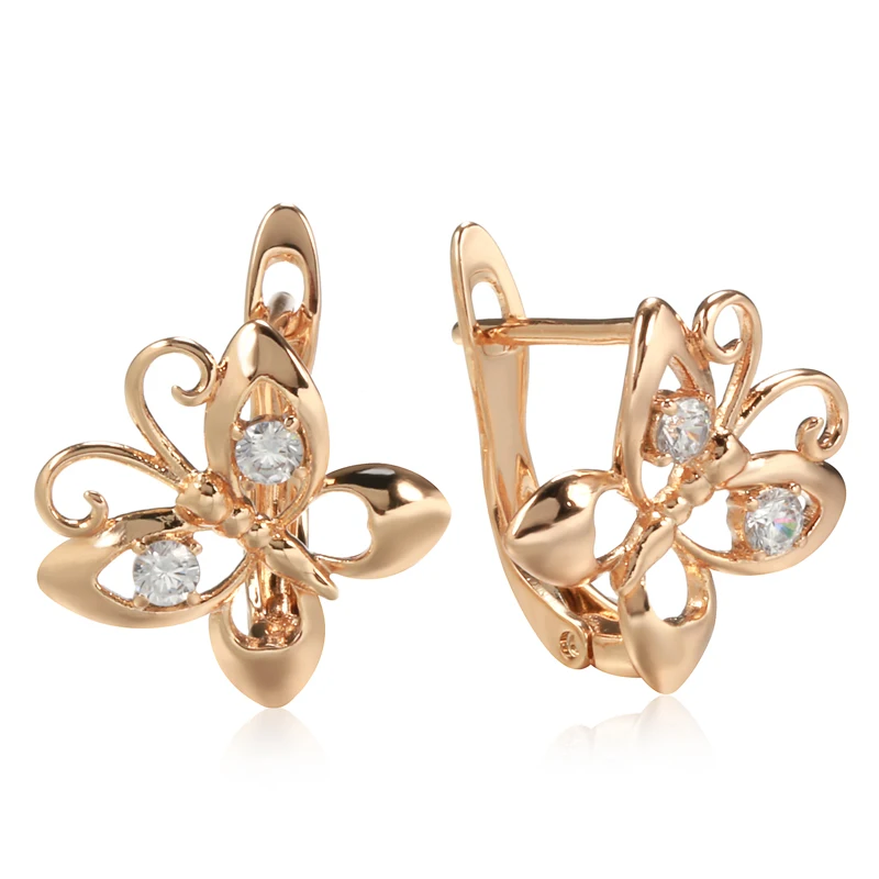 Kinel Hot Fashion Glossy Dangle Earrings 585 Rose Gold Wiht Natural Zircon Butterfly Earrings For Women Fine Daily Jewelry