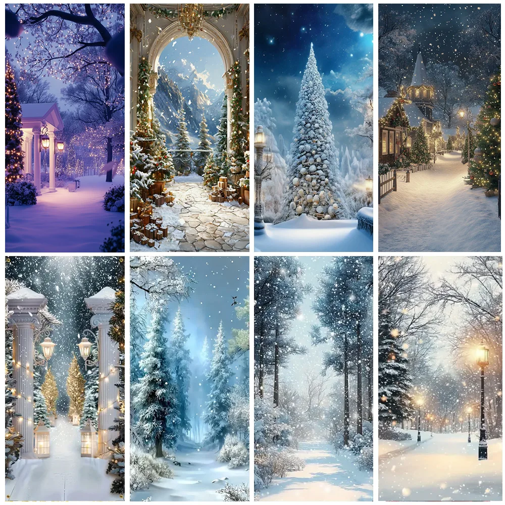 

2026 Winter Snow Scene Christmas Door Curtain Banner Glitter White Forest Backdrop Xmas Family Indoor Outdoor Party Decorations