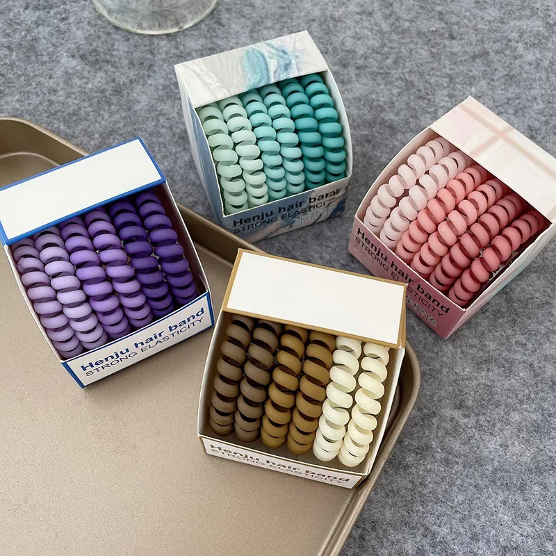 6er-Pack einfache, langlebige, mattierte Telefonleitung, Haargummis, hohe Elastizität, Gummiband, Damen-Haar-Accessoires