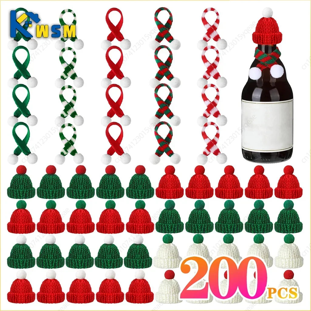 

200PCS Christmas Small Hat Mini Small Scarf Red Green Christmas Color Dress Up Hanging Finger Wool Ball Decoration Hat