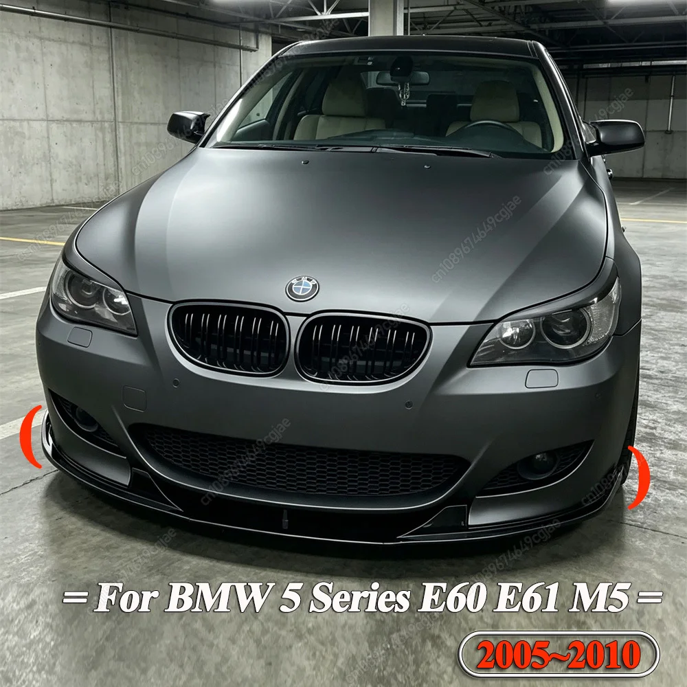 Car Front Bumper Splitter Lip For BMW 5 Series E60 E61 M5 2005-2010 ABS Gloos Black Diffuser Spoiler Guard Body Kits Tuning