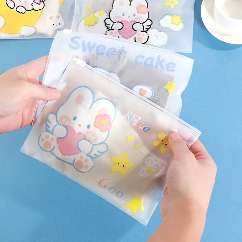 10/40Pcs Cartoon Pattern Zipper Storage Bag Portable Cosmetics Small Items Candy Storage Cute Pattern Self Sealing Packaging Bag