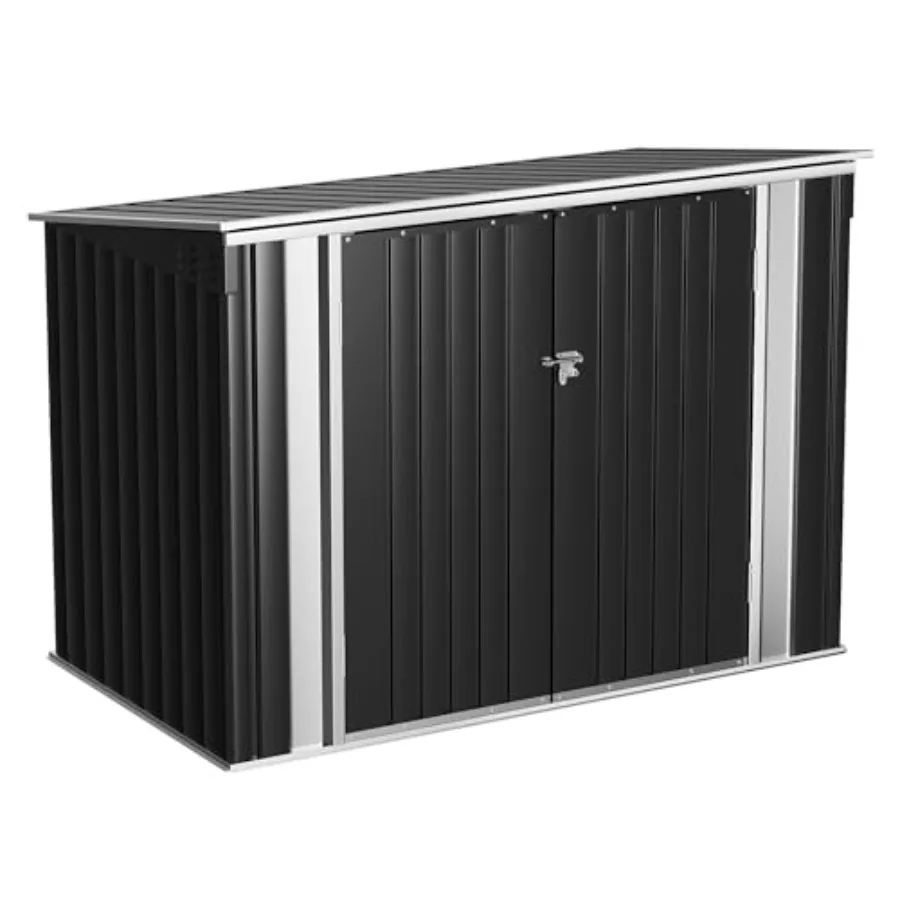 Outdoor metal storage shed for backyard, lawn, roadside use; galvanized steel; gray; hydraulic gas rod lid support and lockable