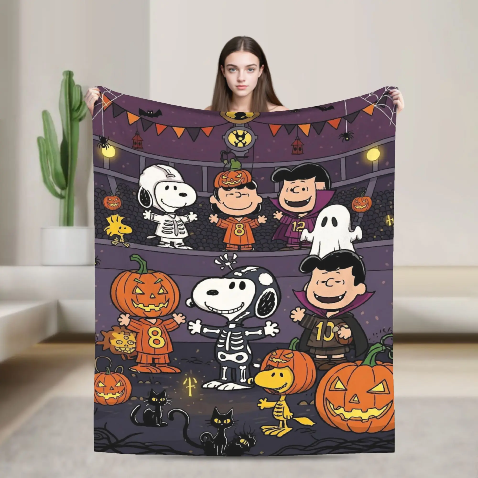 Halloween Snoopys Blankets Pumpkin Cat Plush Throw Blankets Home Couch Personalised Soft Warm Bedspreads
