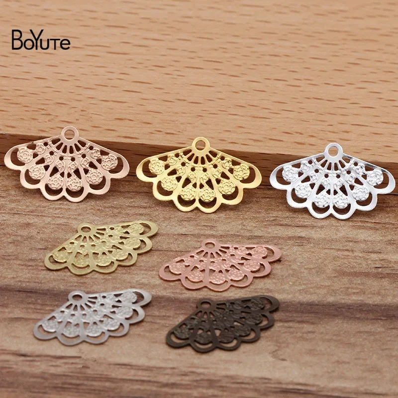 BoYuTe (100 Pieces/Lot) 20*25MM Metal Brass Filigree Plate Fan Shaped Charms DIY Handmade Jewelry Materials