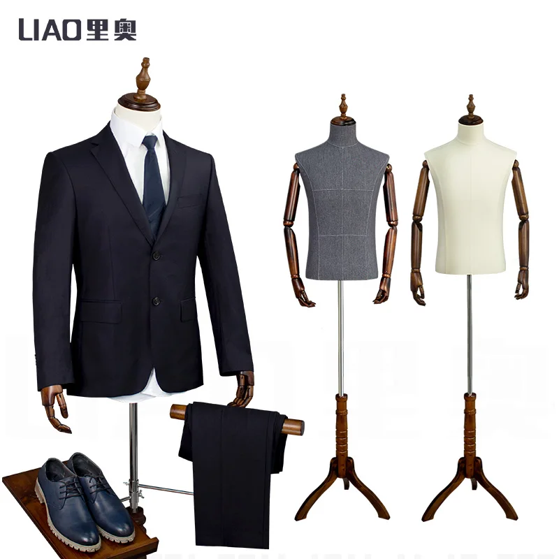 High-end Clothing Store Suit Display Model upper-body with Wooden Arm male mannequins for boutique clothes Adjustable Height