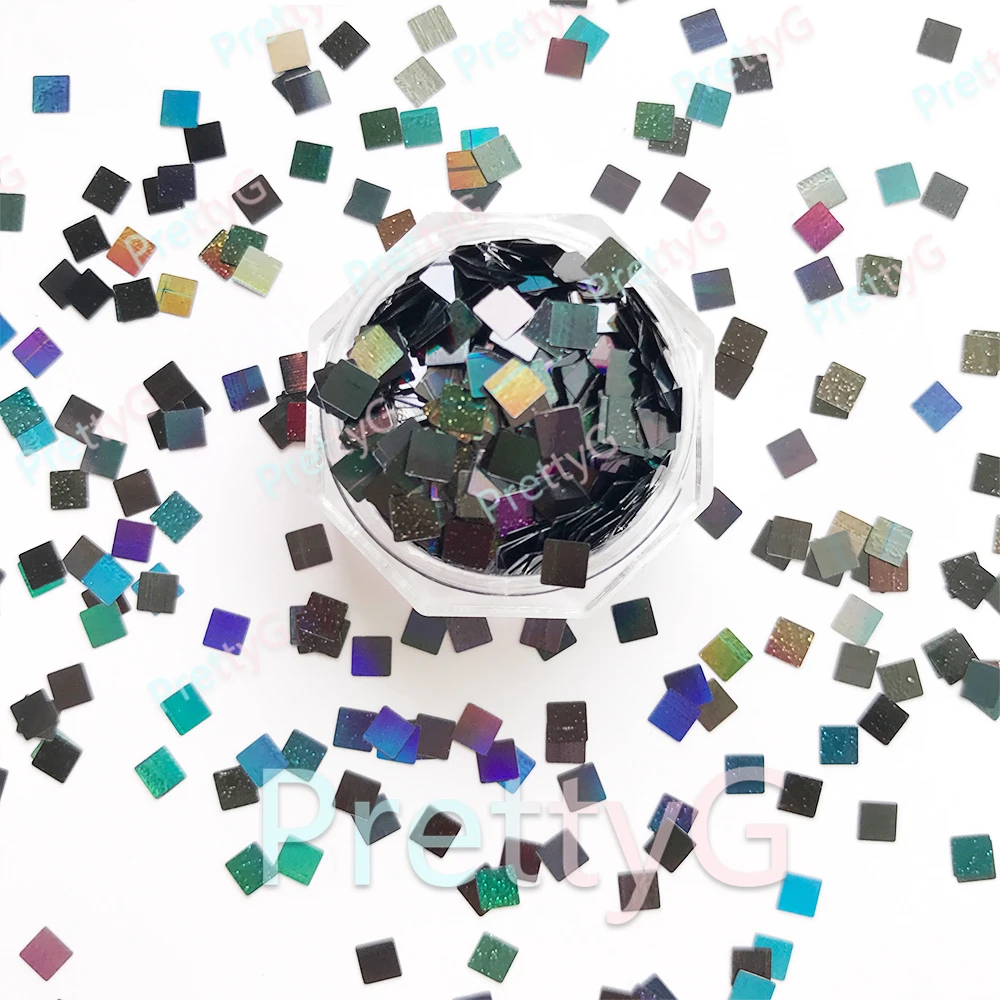 PrettyG Wholesale 3mm Small Square Shapes Glitter Black Mirror Sequins Glitter For Art Craft Nail Makeup Decoration Accessories