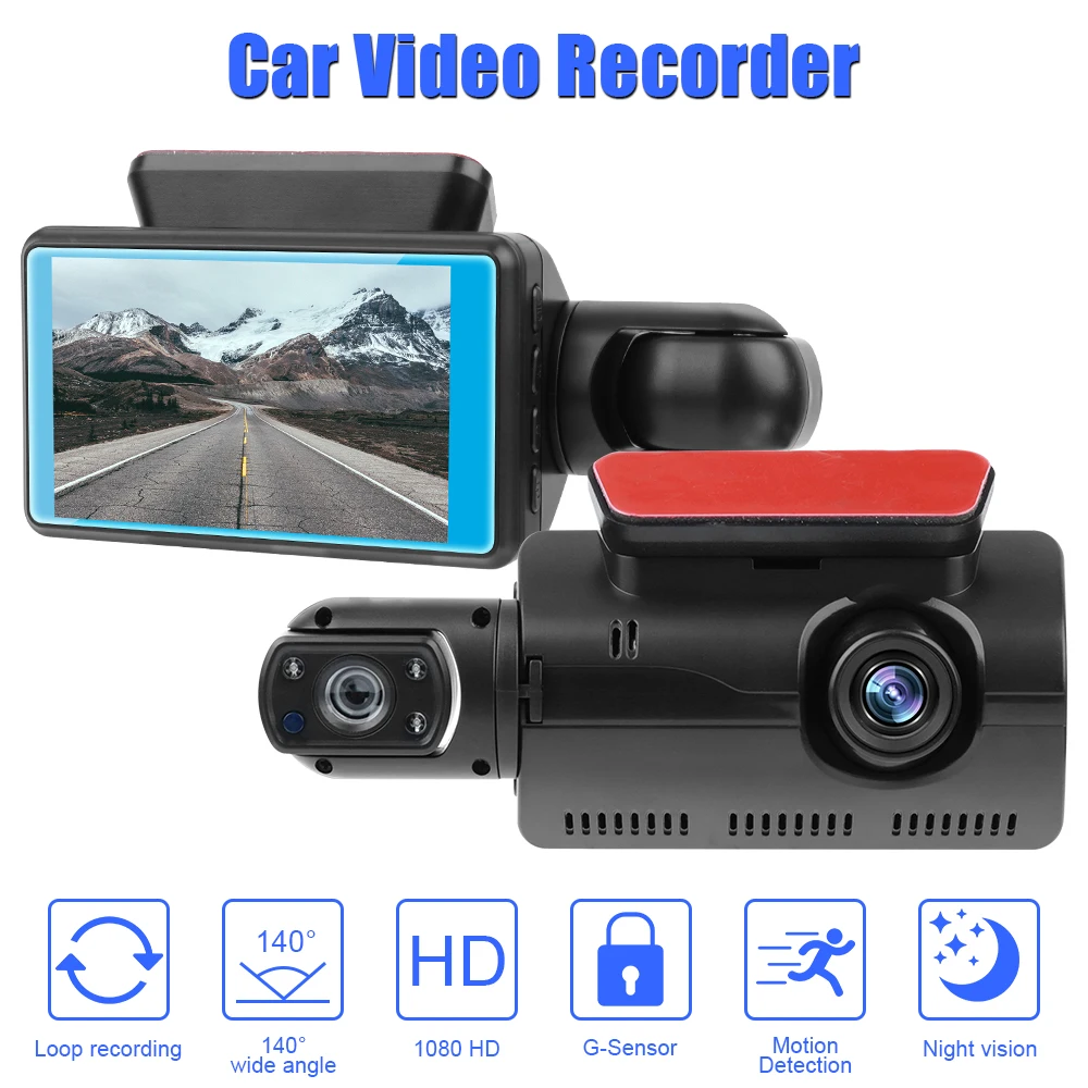 Car DVR Interior Rear View Camera 2 Lens DashCam Reverse Dash Cam Driving Video Recorder HD 1080P 3 inch Display IPS Accessories