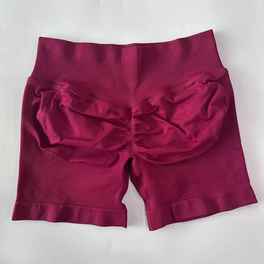 Geen logo shorts Lage geribbelde band Yogashorts Naadloze Scrunch Bum Workout Gymshorts Booty Stretch hardloopshorts Fitnesskleding
