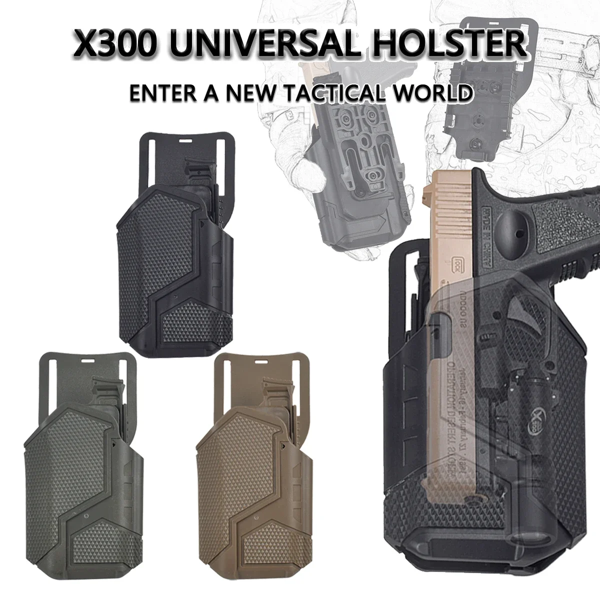 

Tactical Glock 17 Pistol Holster With Surefire X300 Flashlight Airsoft Universal CZ P07 Glock19 Lightweight-Bearing QLS Holsters