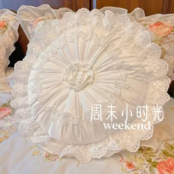 French Round Pillow Cushion White Lace Pumpkin Pillow Light Luxury Bedroom Living Room Sofa Shape Pillow Exquisite Decoration