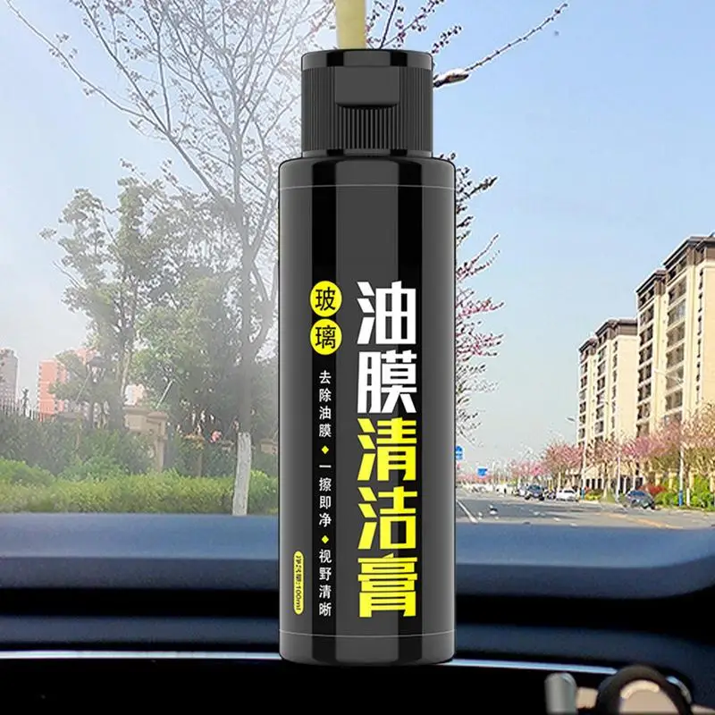 Car Windshield Oil Film Cleaner 3.38oz Water Stains Cleaning Cream Truck Glass Cleaning Agent With Sponge For Water Stains