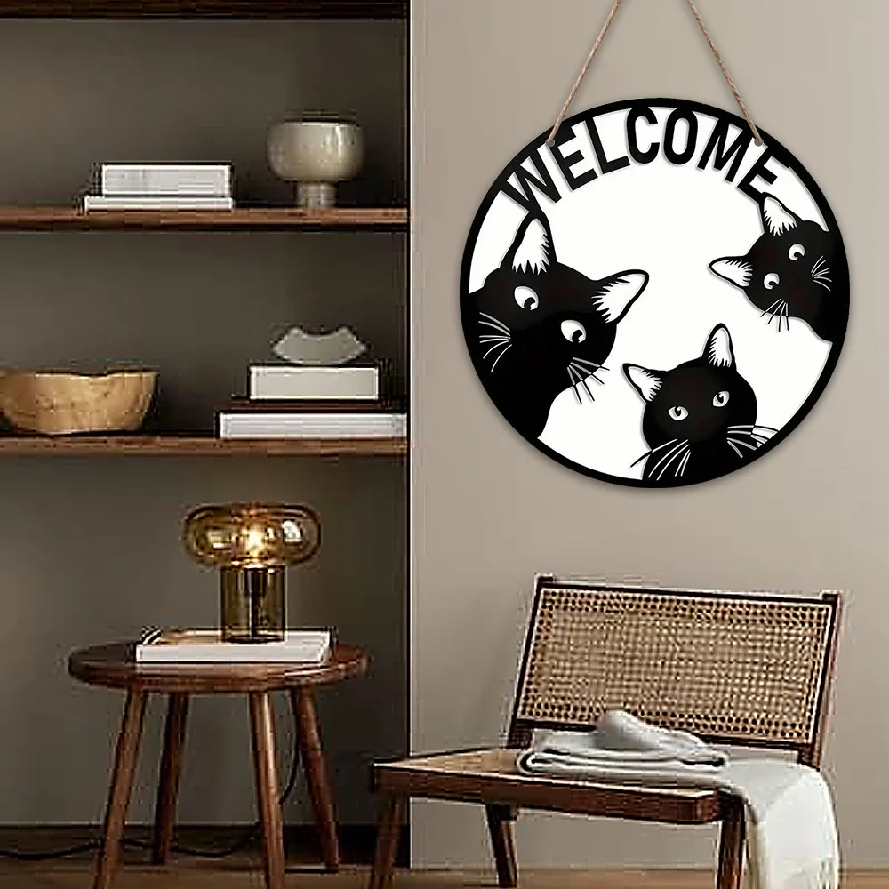 Halloween Black Cat Mi Welcome Creative Logo Wooden Welcome Door Sign, Living Room Pet Supplies, Cattery Scene Decoration