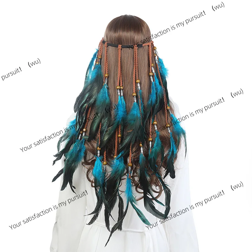 

Модная повязка на голову в стиле бохо с перьями, шиньон, бусины, головной убор с перьями, аксессуары для волос ручной работы для девочек, высокое качество