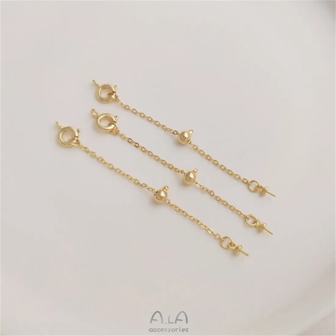 14K Gold Wrapped Adjustable Tail Chain Bead Holder Spring Buckle Extension Chain DIY String Pearl Necklace Jewelry Accessories