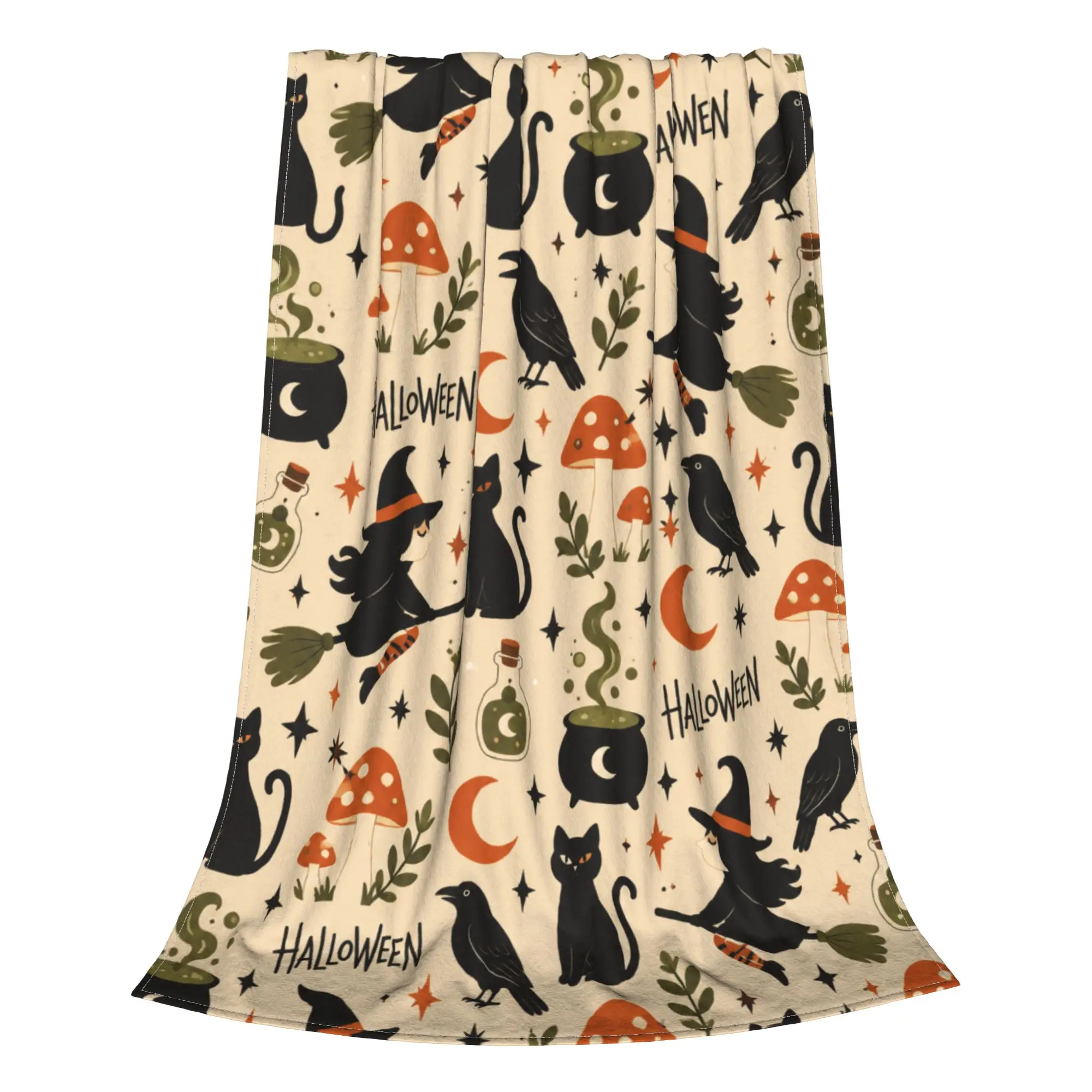 1PC Black Cats Witches Cream Stars  Winter Blankets for Adults Bedding Home Interior Sofa Knee