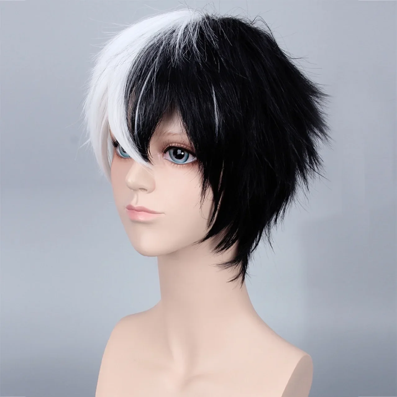 Anime Danganronpa Monokuma peruka do cosplay Dangan Ronpa mężczyźni kobiety krótkie białe czarne włosy syntetyczne impreza z okazji Halloween peruki