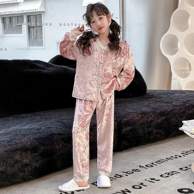 2025 Spring Autumn Viral Kids Pajamas Set Big Kids Long Sleeve Homewear with Air Conditioning Comfort