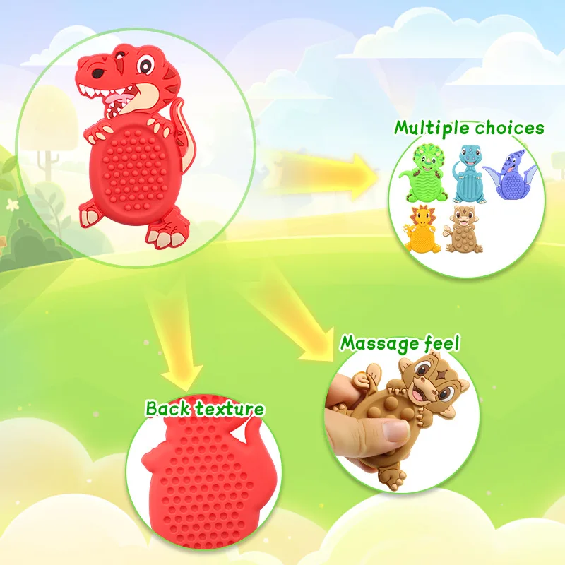 6Pcs Fidget Toys Sensory Stone Silicone Textured Worry Stones for Autism Fidget Stress Toys Dinosaur Cartoon Anxiety Relief