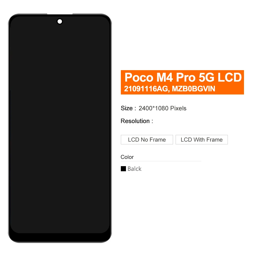 6.6 inch For Xiaomi Poco M4 Pro LCD Display Touch Screen Digitizer For Poco M4 Pro 5G 21091116AG MZB0BGVIN Screen With Frame