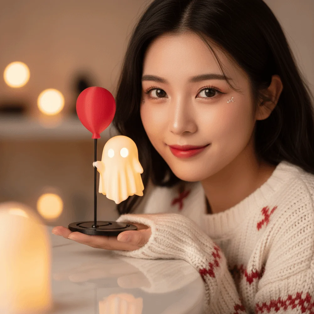 Atmosphere Lamp LED Ghost Night Light Creative Cute Balloon Ornament Compact White Halloween Lamp Home