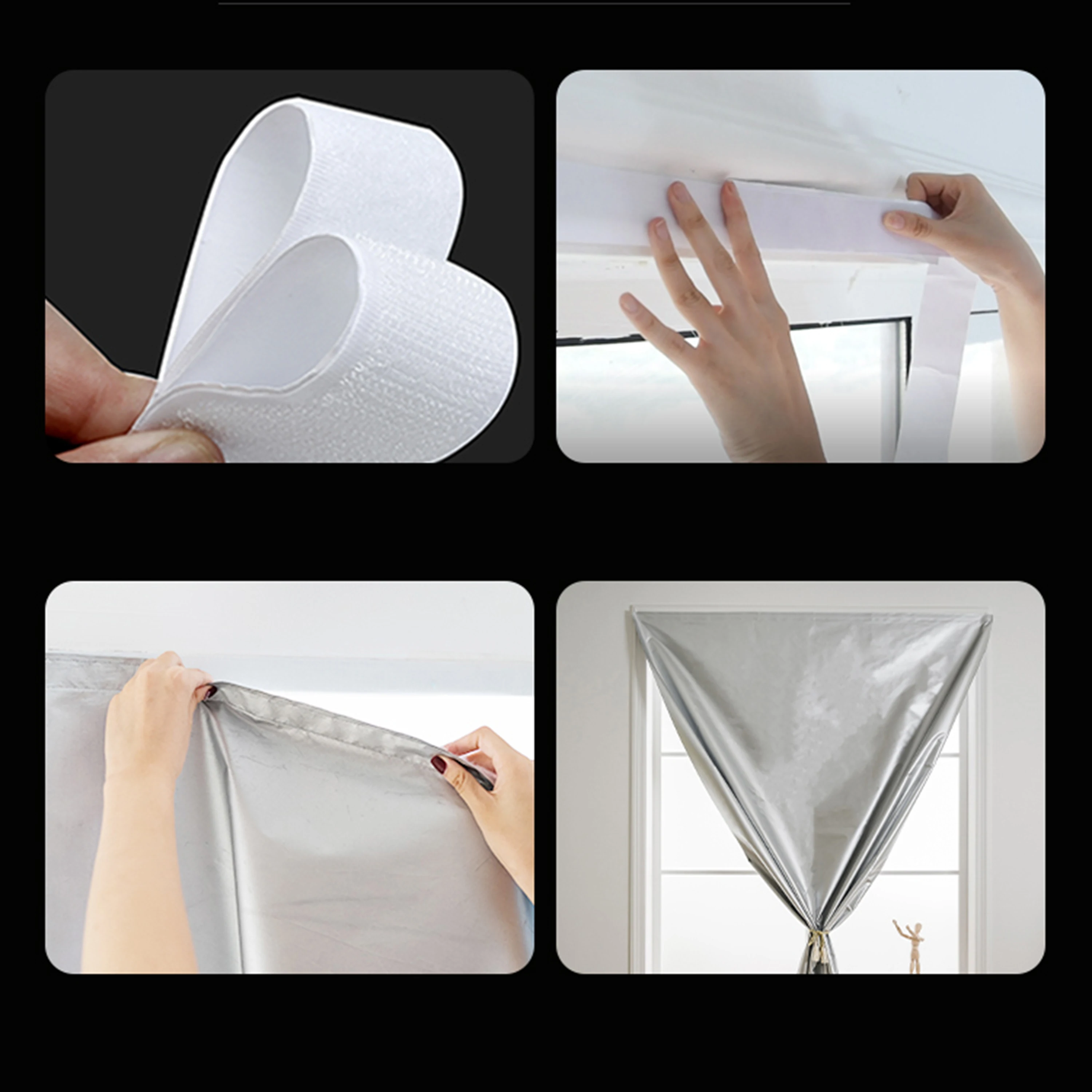 1pcs Adhesive Portable 100% Blackout Curtains, Easy to Install Living Room Bedroom Window Insulated Kitchen No Punch Curtains